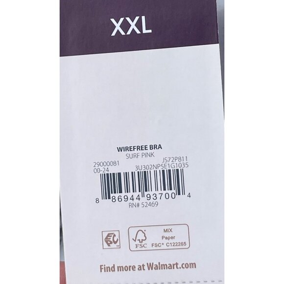 Joyspun Wirefree Bra Surf Pink XXL Adjustable Straps Hook & Eye Closure Sewn-In - Picture 4 of 5